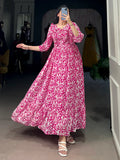 Noticeable Pink Printed Georgette Casual Wear Dress