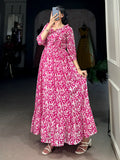 Noticeable Pink Printed Georgette Casual Wear Dress