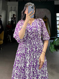 Dreamy Purple Digital Printed Georgette Festive Wear Dress