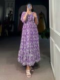 Dreamy Purple Digital Printed Georgette Festive Wear Dress