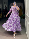 Dreamy Purple Digital Printed Georgette Festive Wear Dress