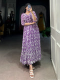 Dreamy Purple Digital Printed Georgette Festive Wear Dress