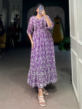 Dreamy Purple Digital Printed Georgette Festive Wear Dress