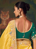 Sensational Yellow Border Work Silk Haldi Wear Saree With Blouse