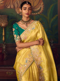 Sensational Yellow Border Work Silk Haldi Wear Saree With Blouse