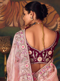 Superb Pink Floral Border Work Silk Reception Wear Saree With Blouse