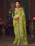 Fascinating Green Heavy Embroidered Silk Mehendi Wear Saree With Blouse