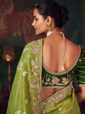 Fascinating Green Heavy Embroidered Silk Mehendi Wear Saree With Blouse