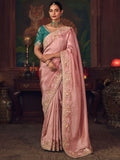 Stunning Pink Sequins Embroidery Silk Evening Wear Saree With Blouse