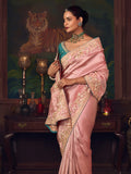 Stunning Pink Sequins Embroidery Silk Evening Wear Saree With Blouse