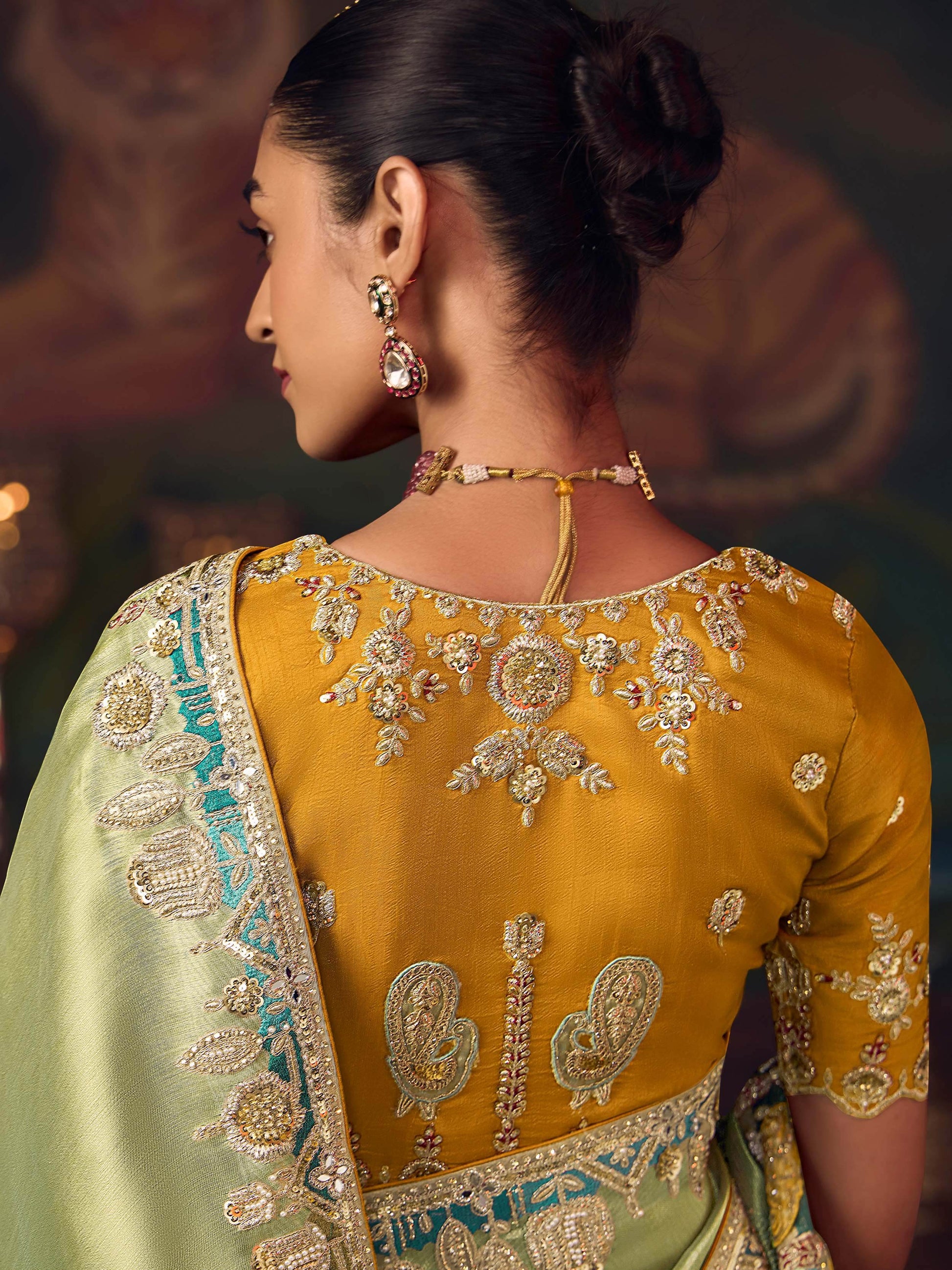 Pretty Pista Green Dori Embroidered Silk Event Wear Saree With Blouse