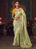 Pretty Pista Green Dori Embroidered Silk Event Wear Saree With Blouse