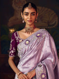 Grand Lavender Embroidered Border Silk Designer Saree With Blouse