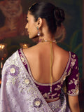 Grand Lavender Embroidered Border Silk Designer Saree With Blouse