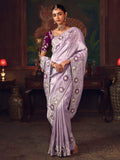 Grand Lavender Embroidered Border Silk Designer Saree With Blouse