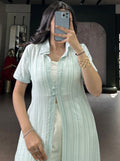 Adorable Mint Green Printed Cotton Casual Wear Co-Ord Set With Shrug