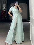 Adorable Mint Green Printed Cotton Casual Wear Co-Ord Set With Shrug