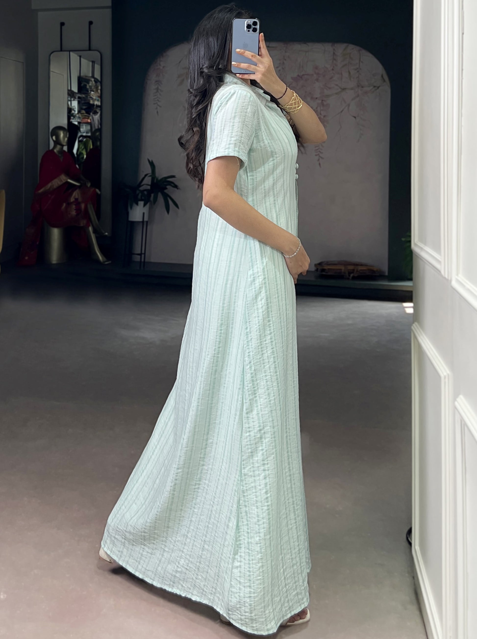 Adorable Mint Green Printed Cotton Casual Wear Co-Ord Set With Shrug