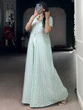 Adorable Mint Green Printed Cotton Casual Wear Co-Ord Set With Shrug