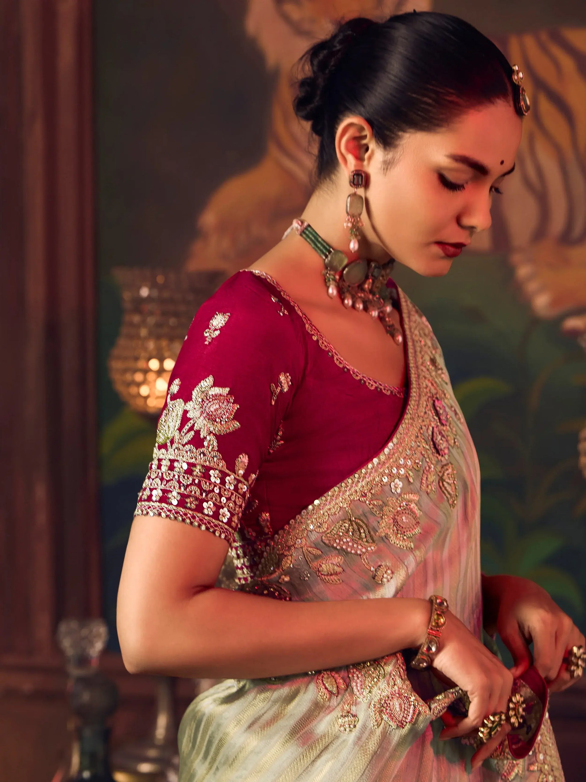 Wonderful Green Border Work Silk Function Wear Saree With Blouse