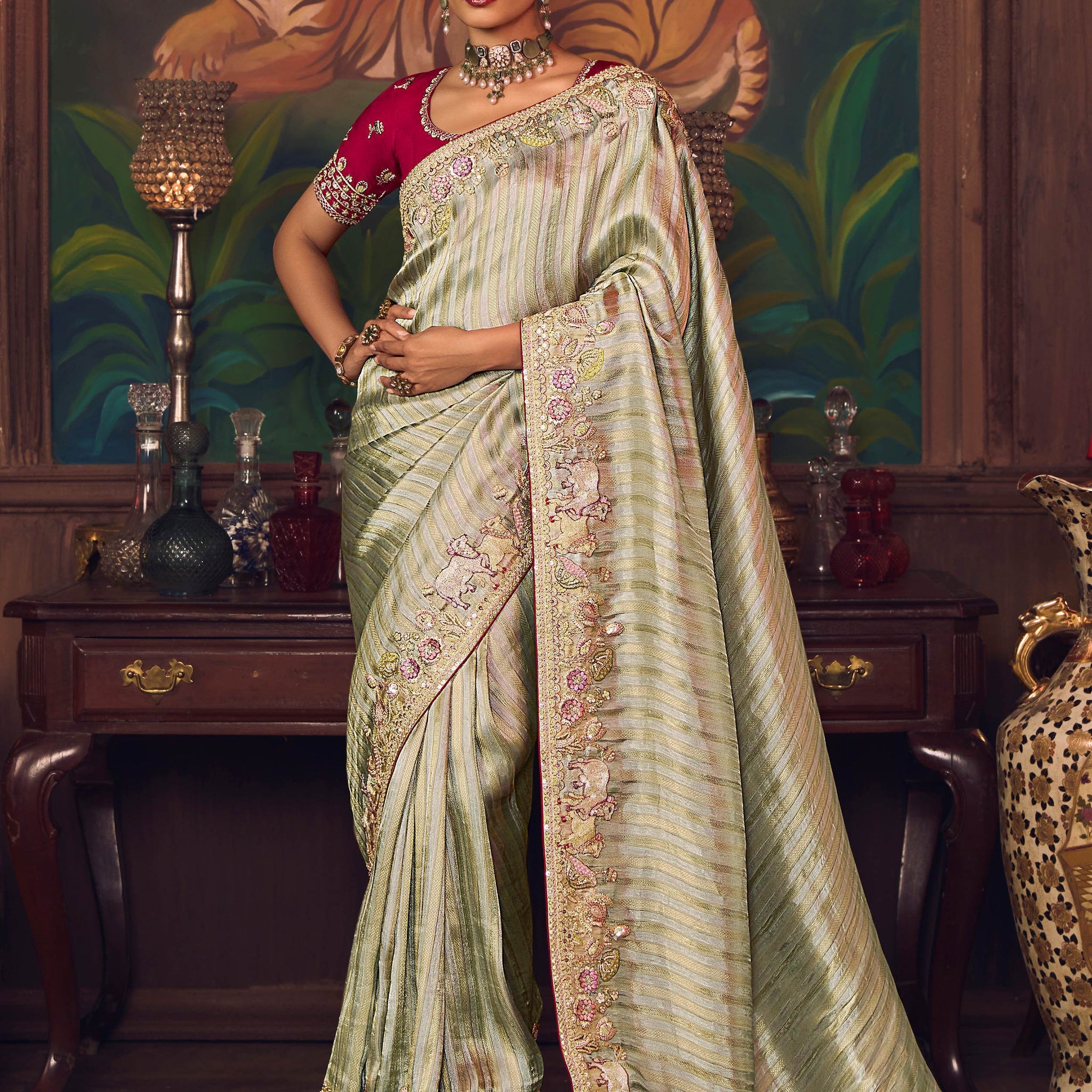 Wonderful Green Border Work Silk Function Wear Saree With Blouse