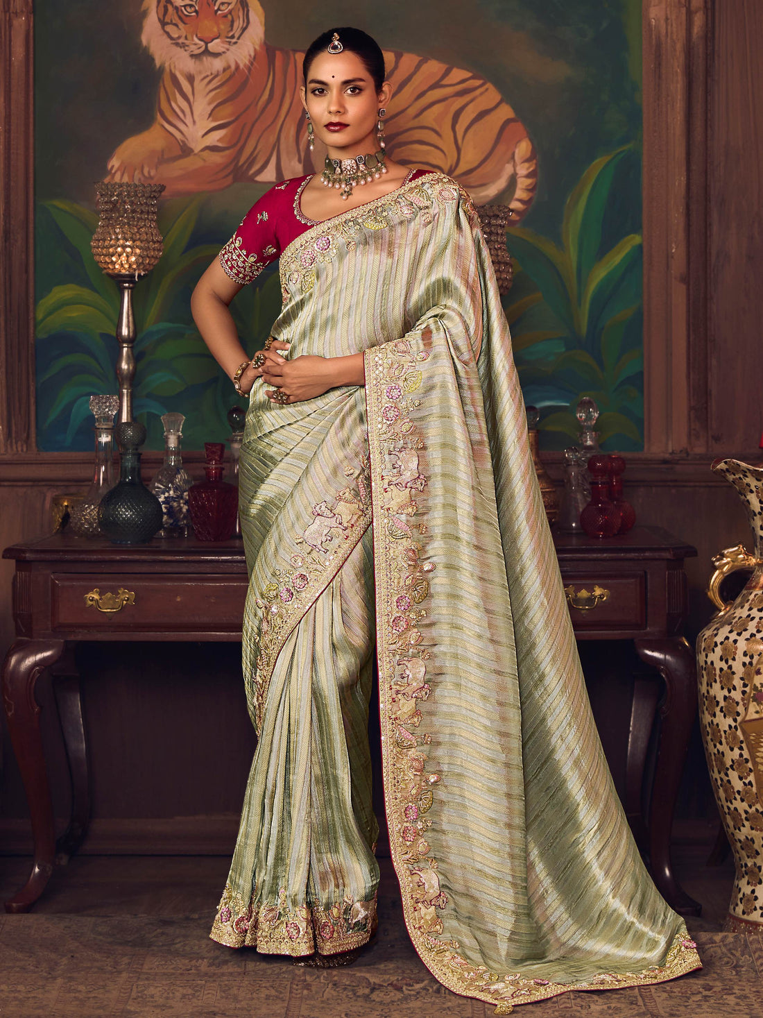 Wonderful Green Border Work Silk Function Wear Saree With Blouse