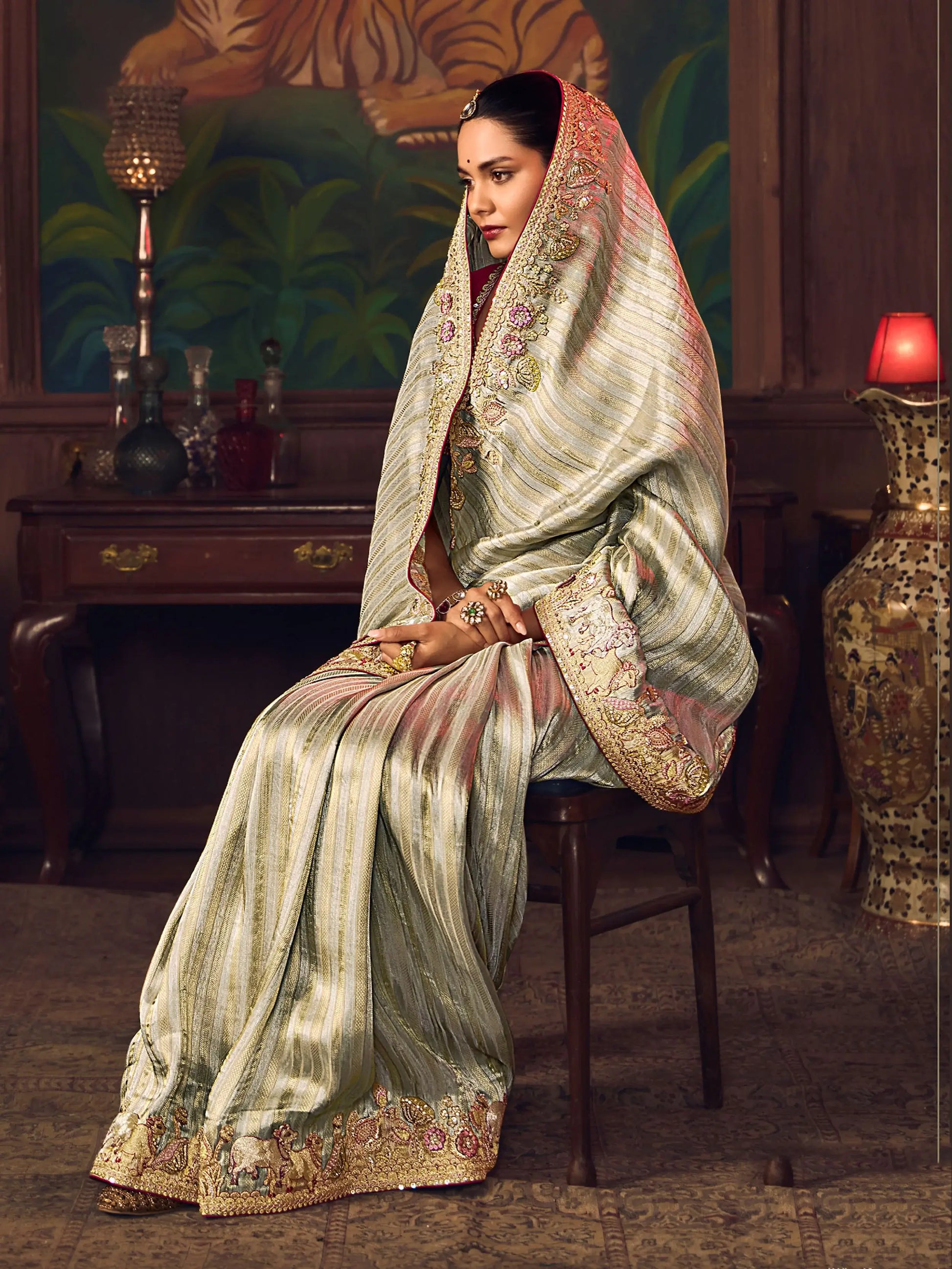 Wonderful Green Border Work Silk Function Wear Saree With Blouse