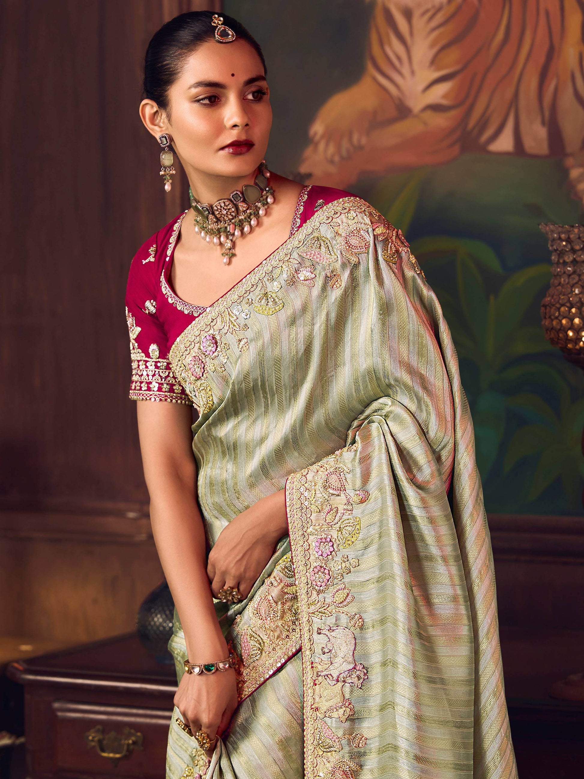 Wonderful Green Border Work Silk Function Wear Saree With Blouse