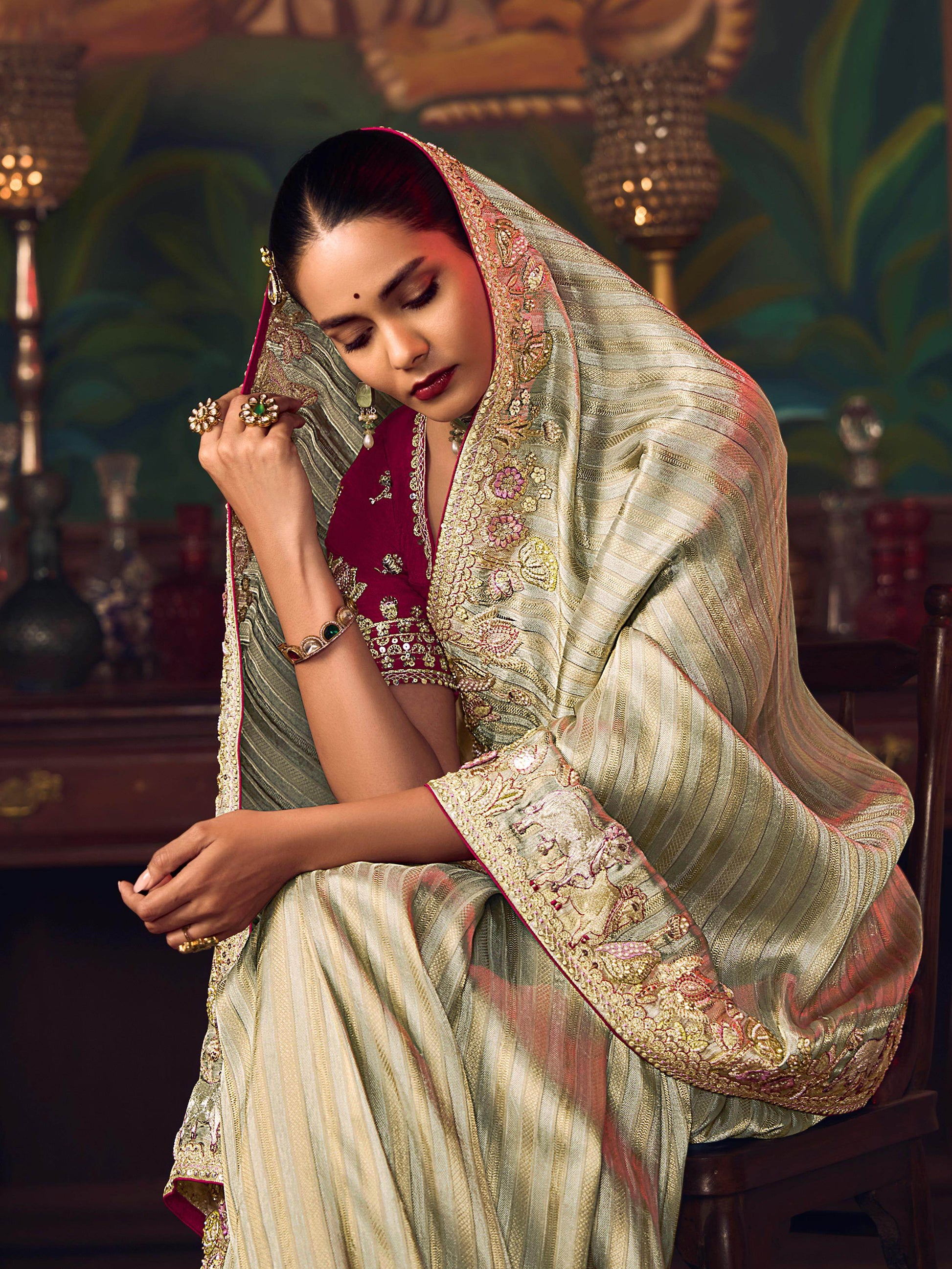 Wonderful Green Border Work Silk Function Wear Saree With Blouse