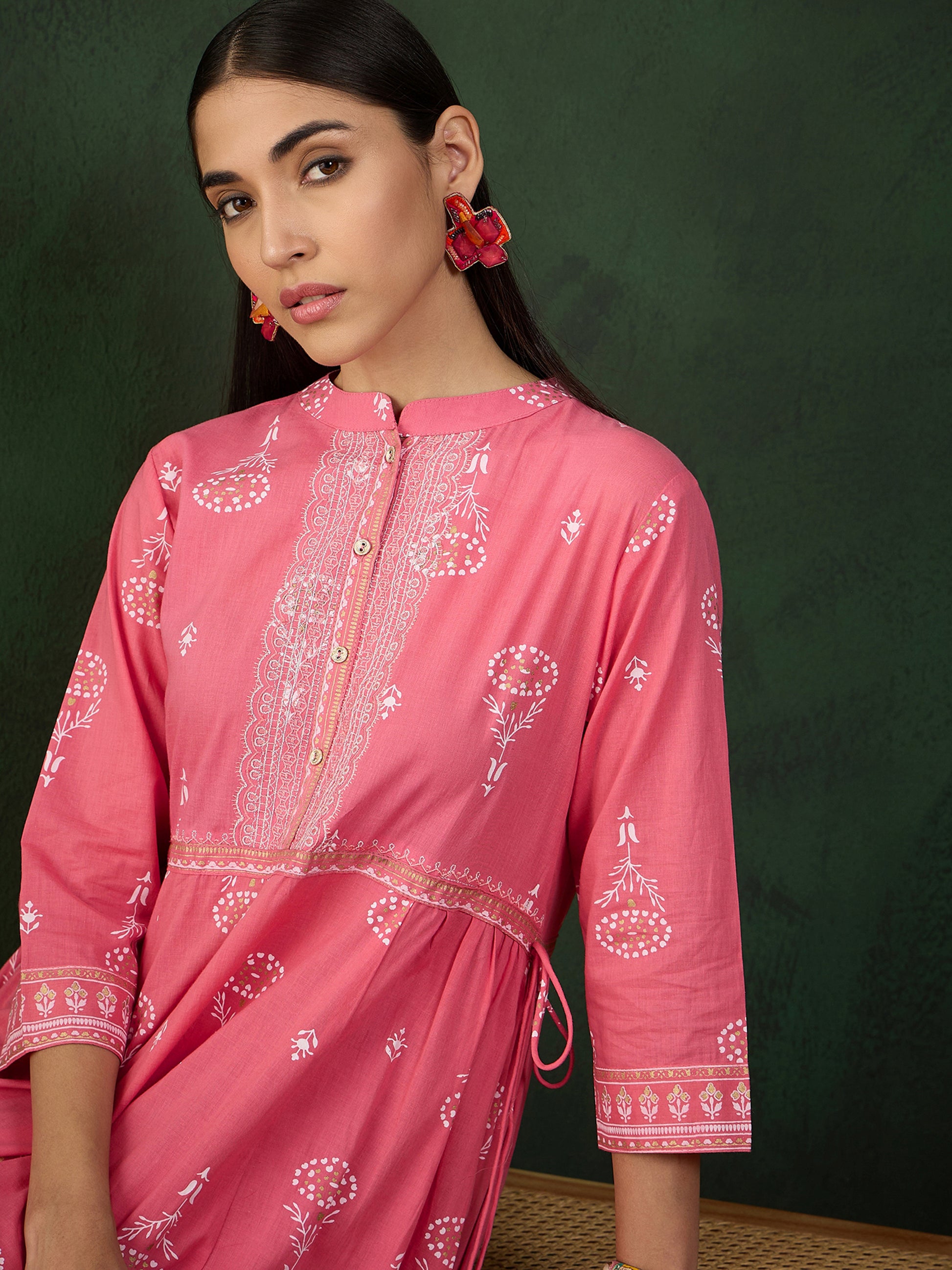 Wonderful Pink Printed Cotton Festival Wear Palazzo Suit