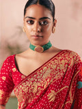 Glamorous Red Zari Weaving Silk Bridal Wear Saree With Blouse