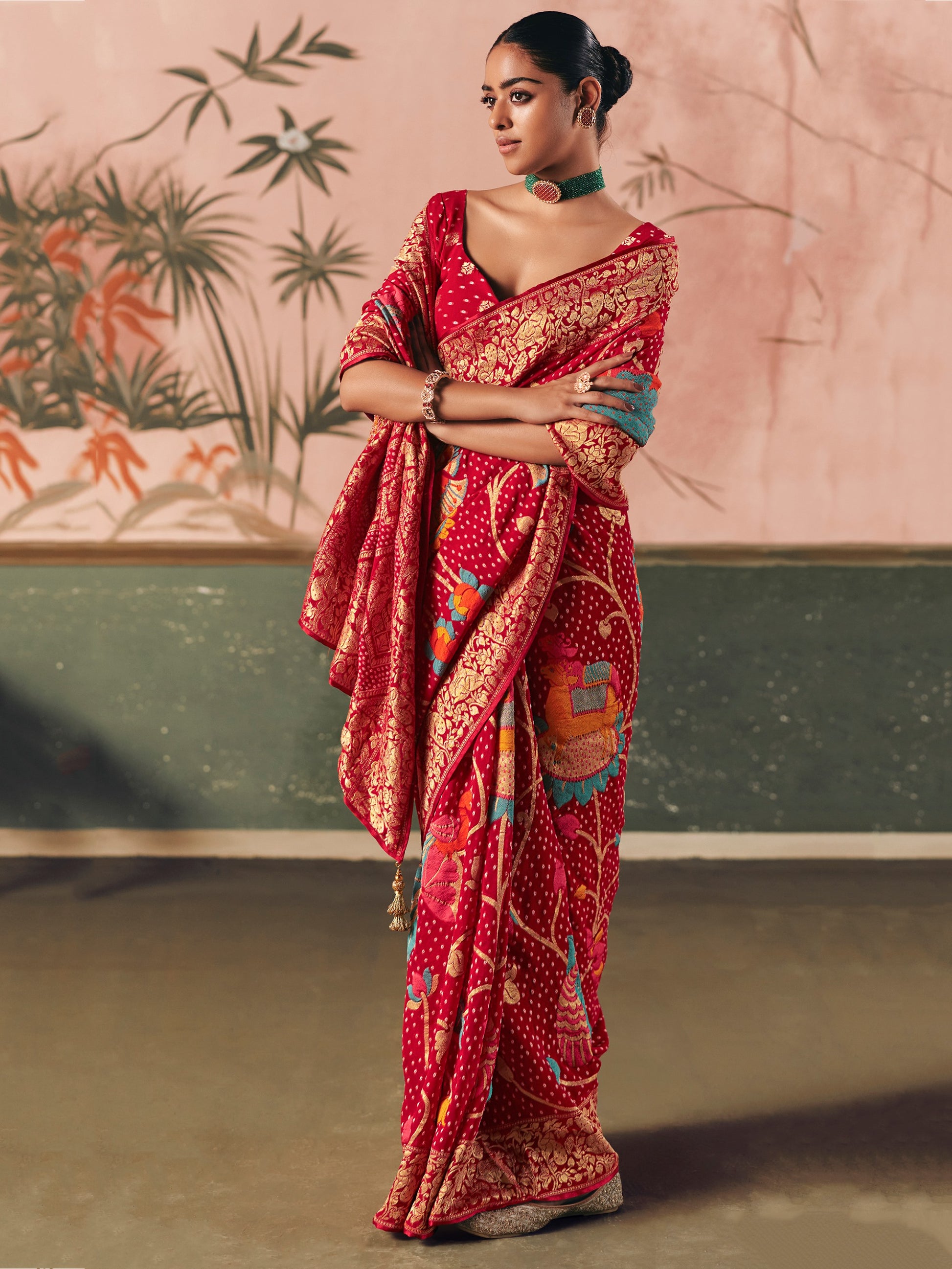 Glamorous Red Zari Weaving Silk Bridal Wear Saree With Blouse