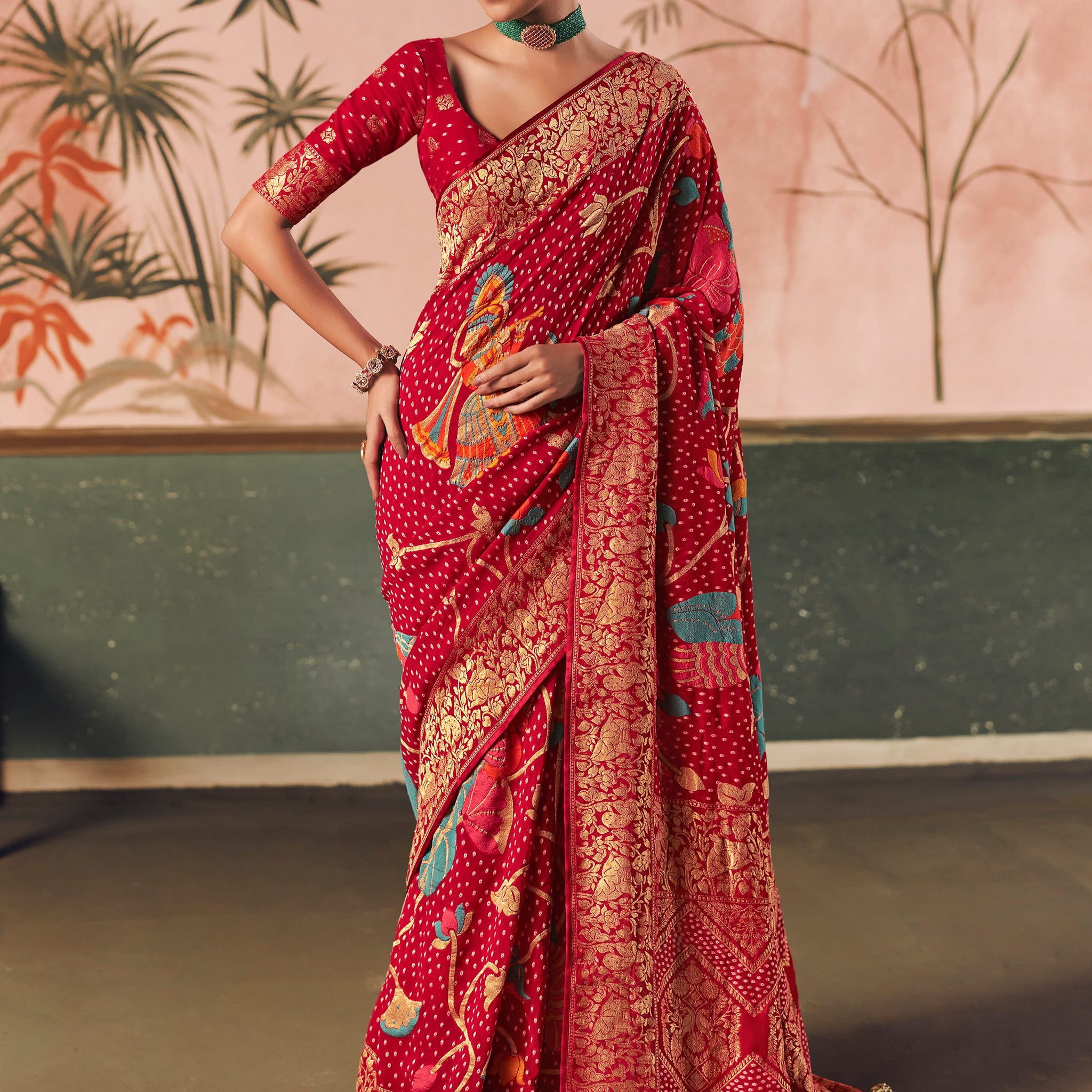 Glamorous Red Zari Weaving Silk Bridal Wear Saree With Blouse