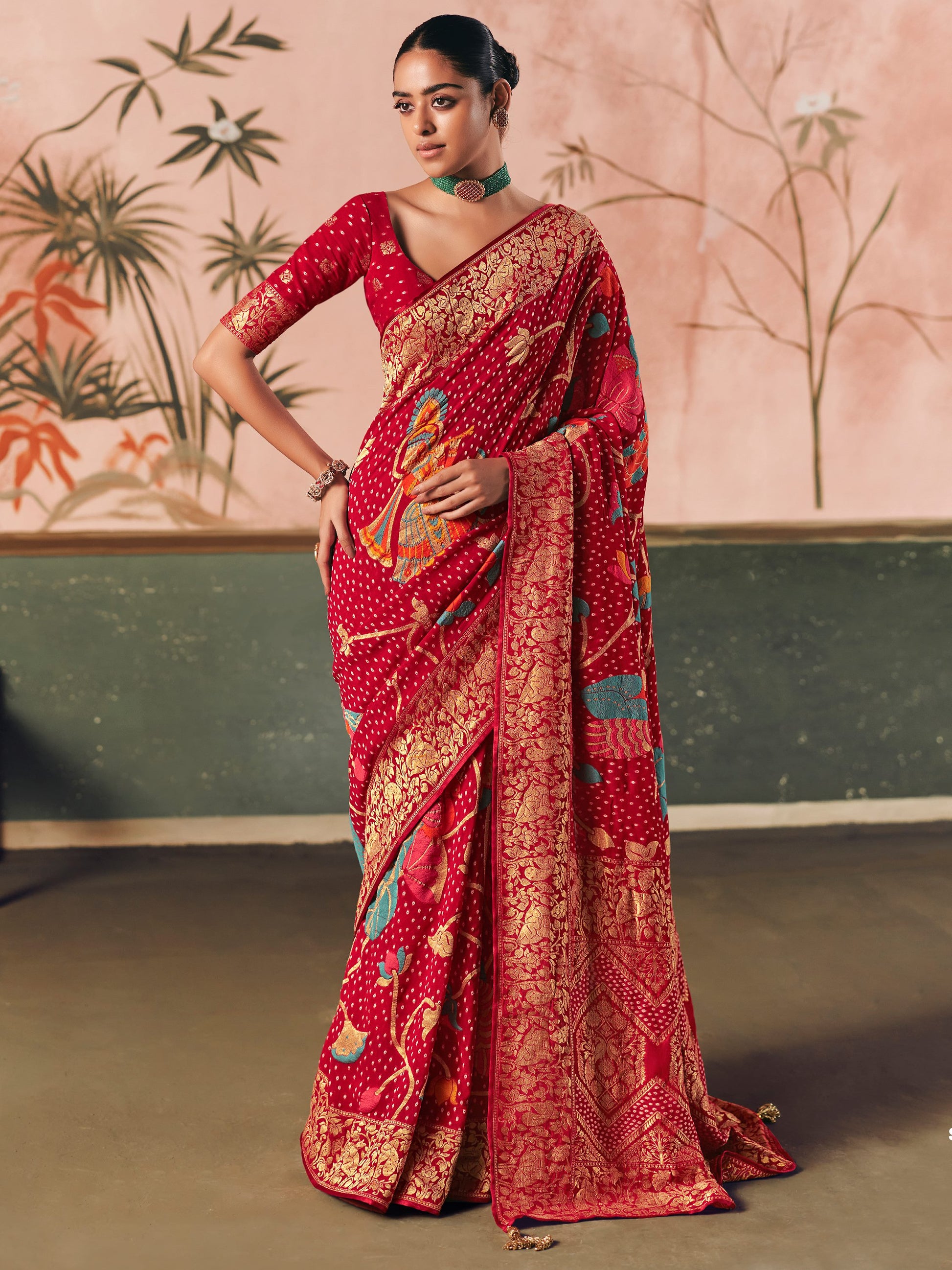 Glamorous Red Zari Weaving Silk Bridal Wear Saree With Blouse