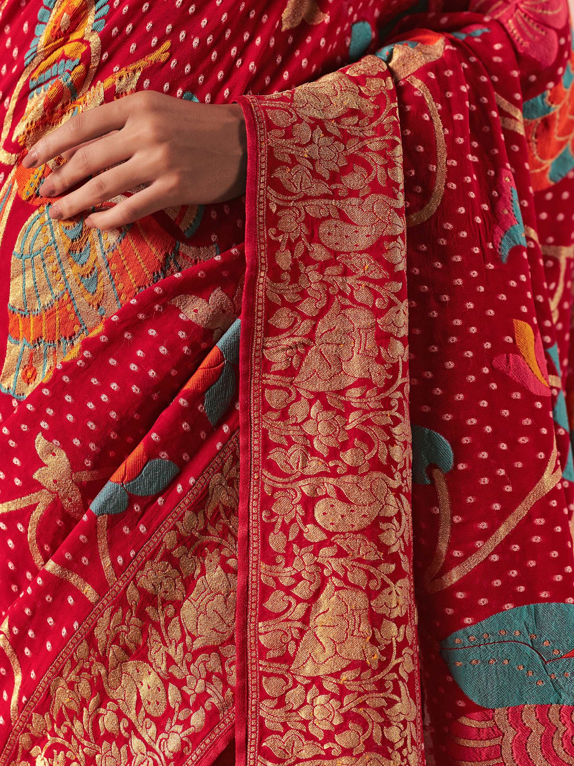 Glamorous Red Zari Weaving Silk Bridal Wear Saree With Blouse