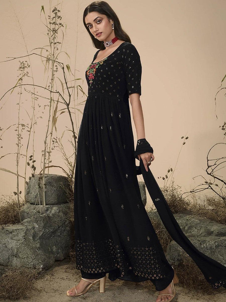 Unique Black Sequins Georgette Ready-Made Palazzo Suit