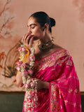 Appealing Hot Pink Weaving Work Silk Engagement Wear Saree With Blouse