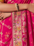 Appealing Hot Pink Weaving Work Silk Engagement Wear Saree With Blouse