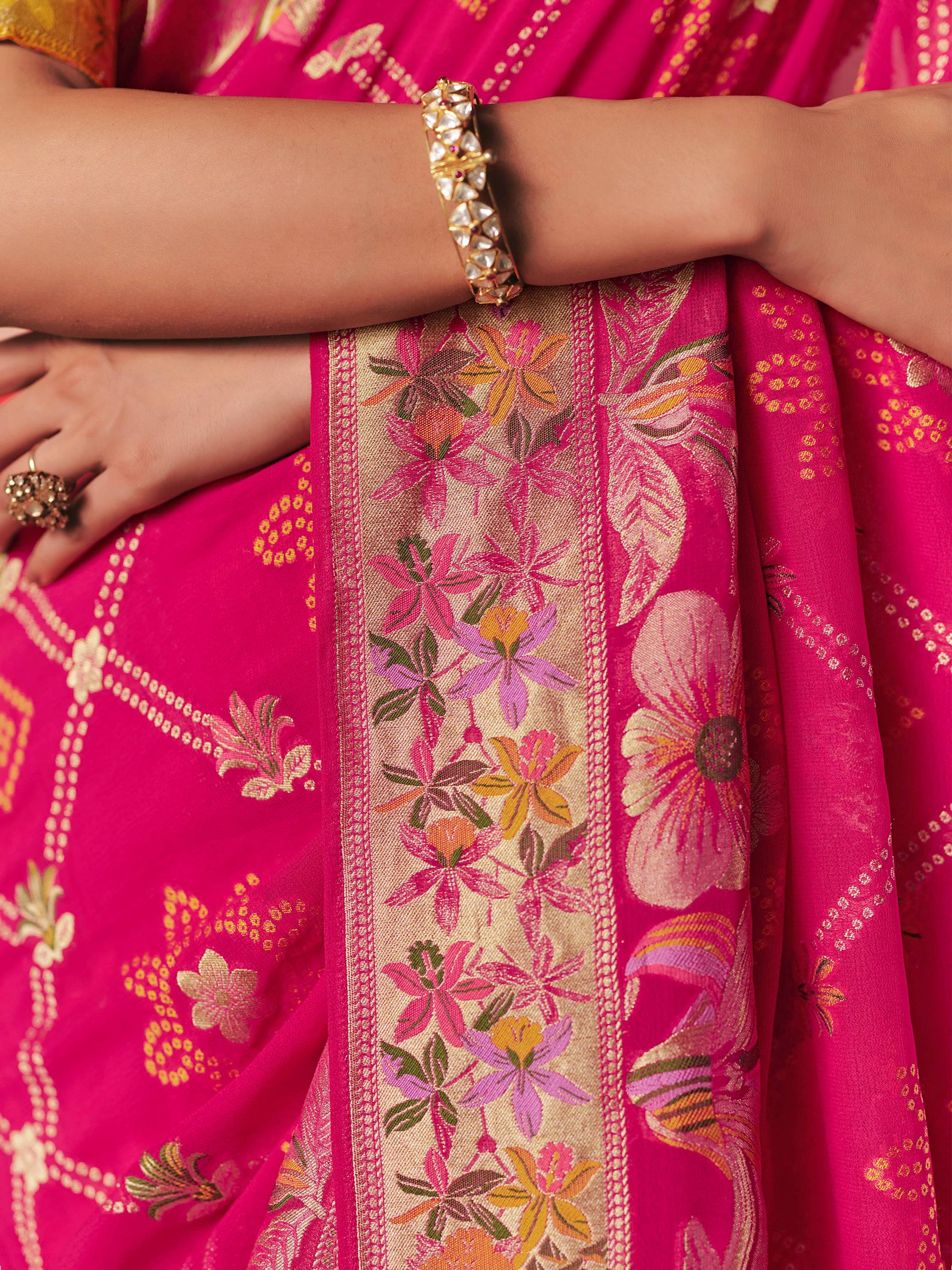 Appealing Hot Pink Weaving Work Silk Engagement Wear Saree With Blouse
