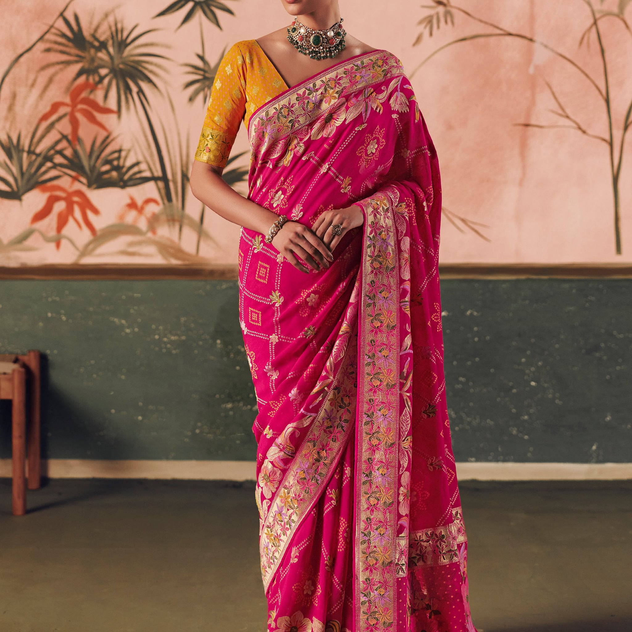 Appealing Hot Pink Weaving Work Silk Engagement Wear Saree With Blouse