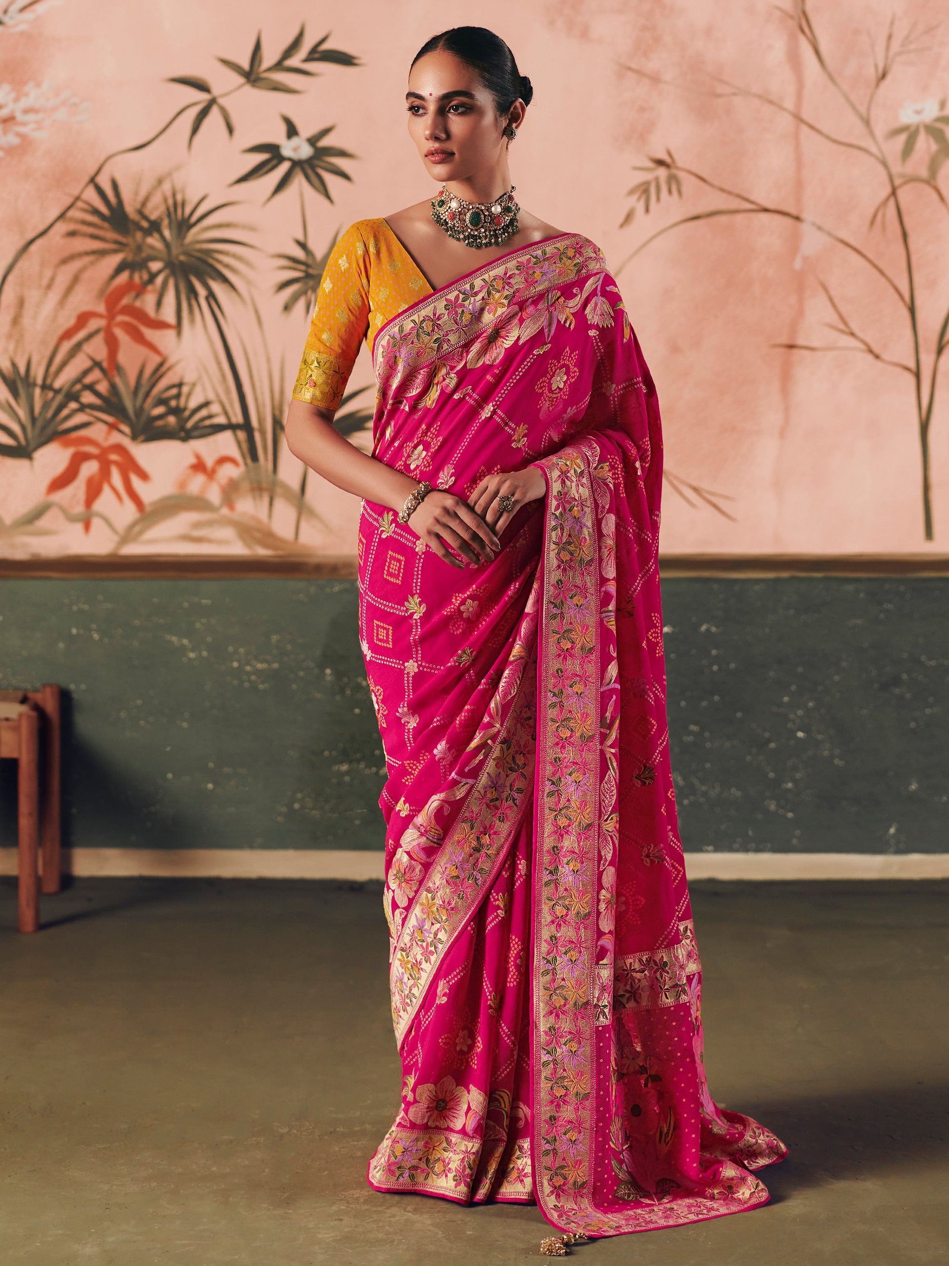 Appealing Hot Pink Weaving Work Silk Engagement Wear Saree With Blouse