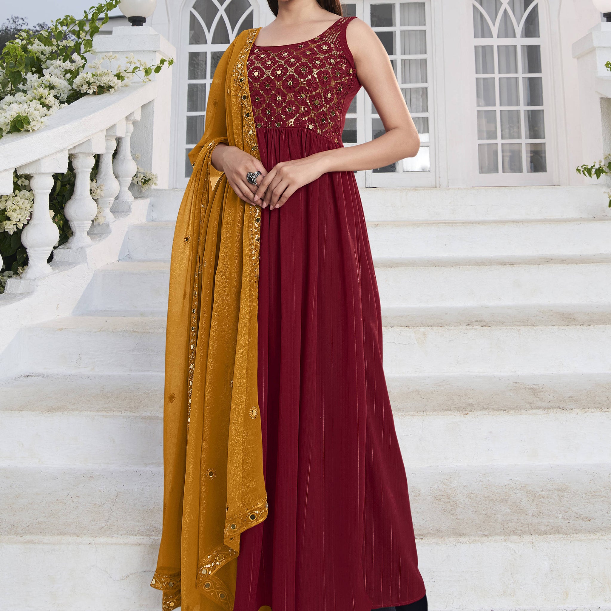 Gorgeous Red Embroidered Georgette Wedding Wear Salwar Kameez