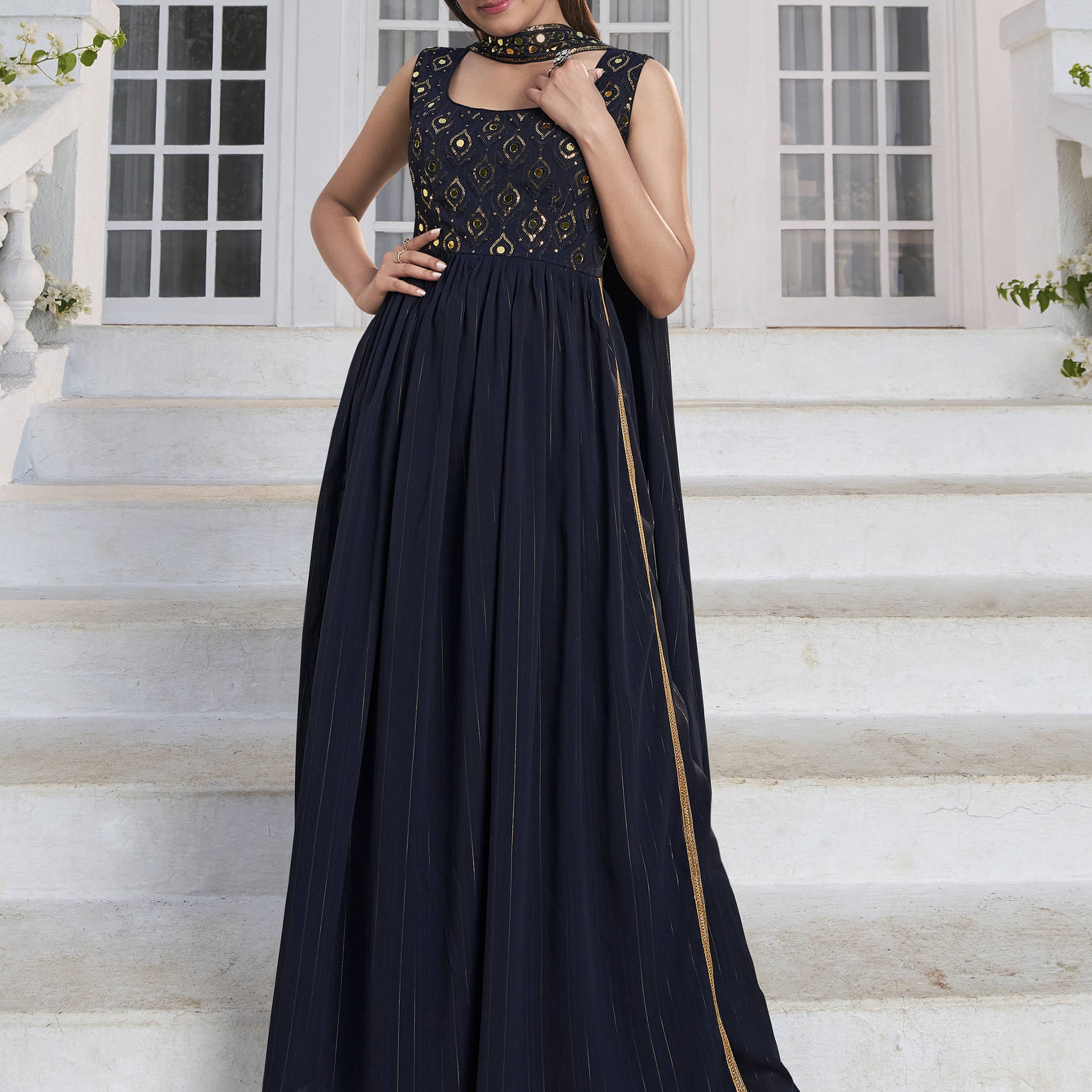 Enchanting Blue Embroidered Georgette Festival Wear Salwar Kameez