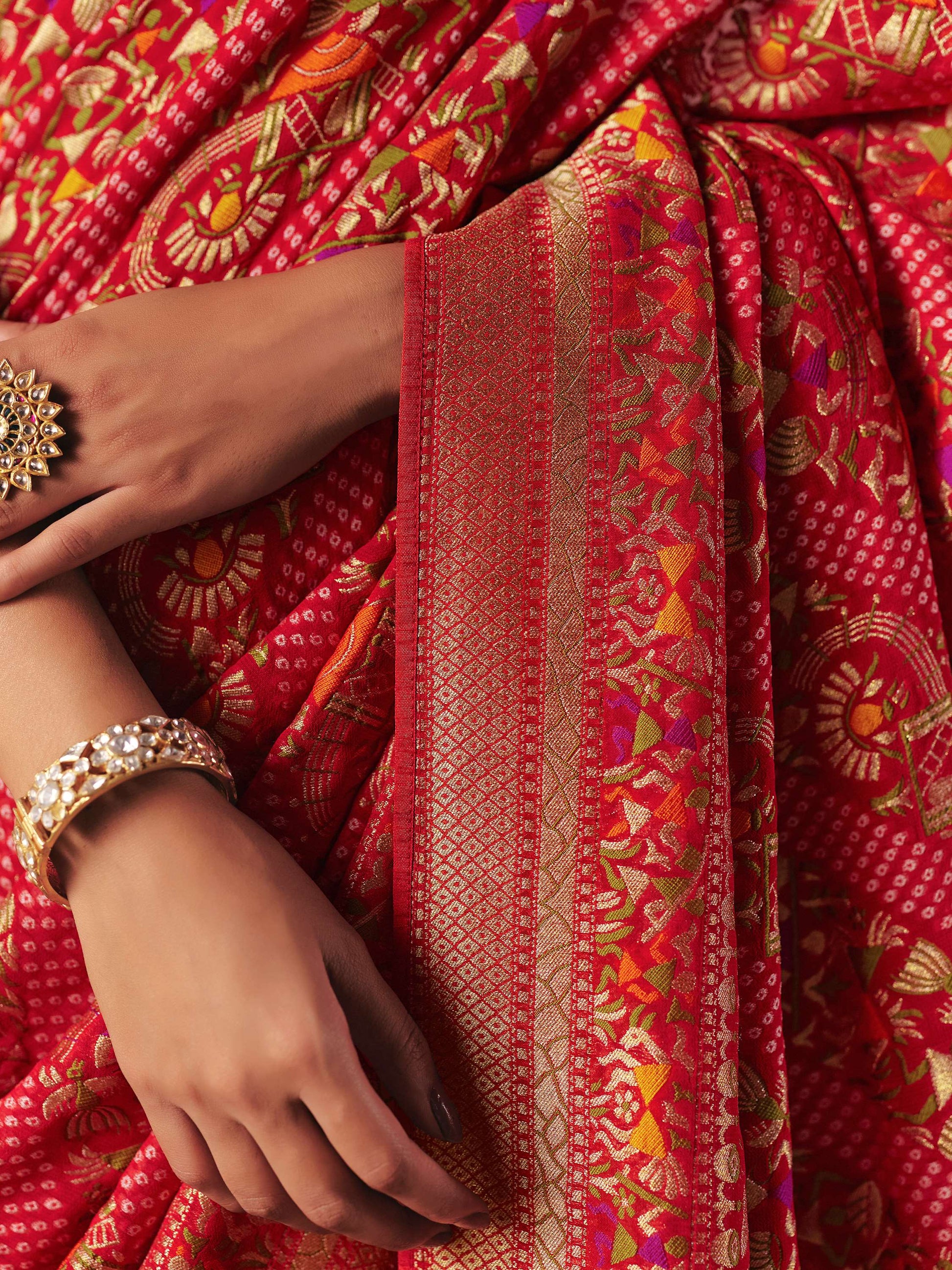 Attractive Red Weaving Work Silk Bridal Wear Saree With Blouse