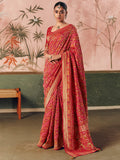 Attractive Red Weaving Work Silk Bridal Wear Saree With Blouse