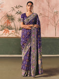 Fanatics Purple Zari Weaving Work Silk Function Wear Saree With Blouse