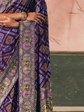 Fanatics Purple Zari Weaving Work Silk Function Wear Saree With Blouse