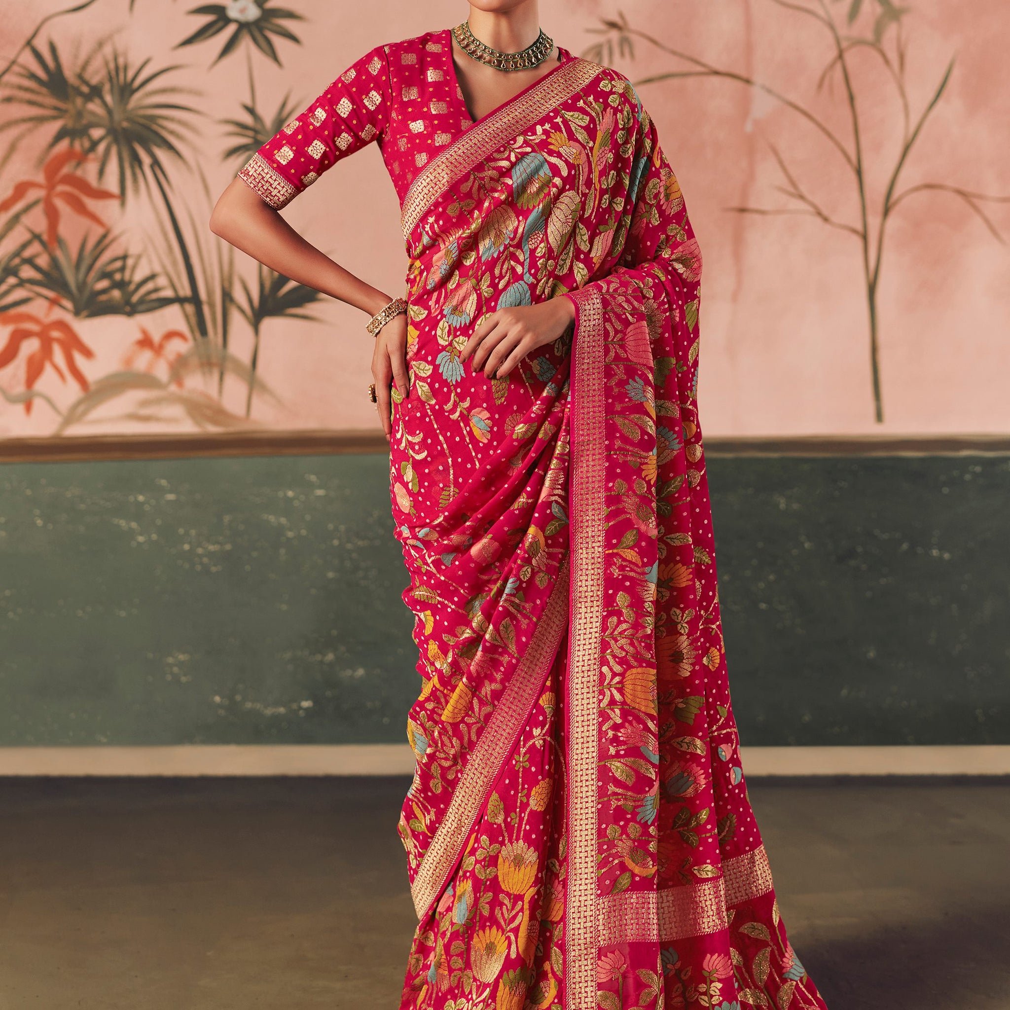 Beautiful Rani Pink Zari Weaving Silk Reception Wear Saree With Blouse