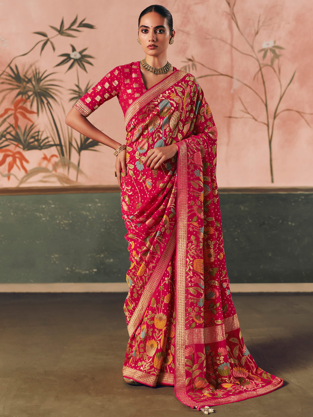 Beautiful Rani Pink Zari Weaving Silk Reception Wear Saree With Blouse