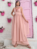 Fascinating Peach Sequins Georgette Festival Wear Salwar Kameez